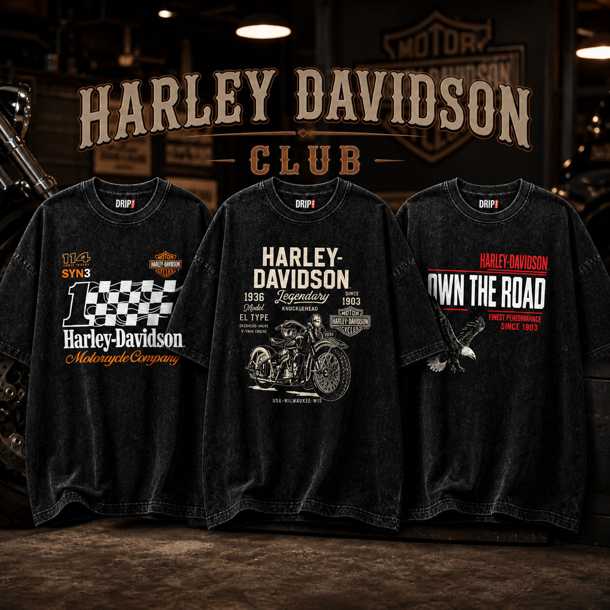 PREMIUM ACID WASH HARLEY DAVIDSON T-SHIRTS