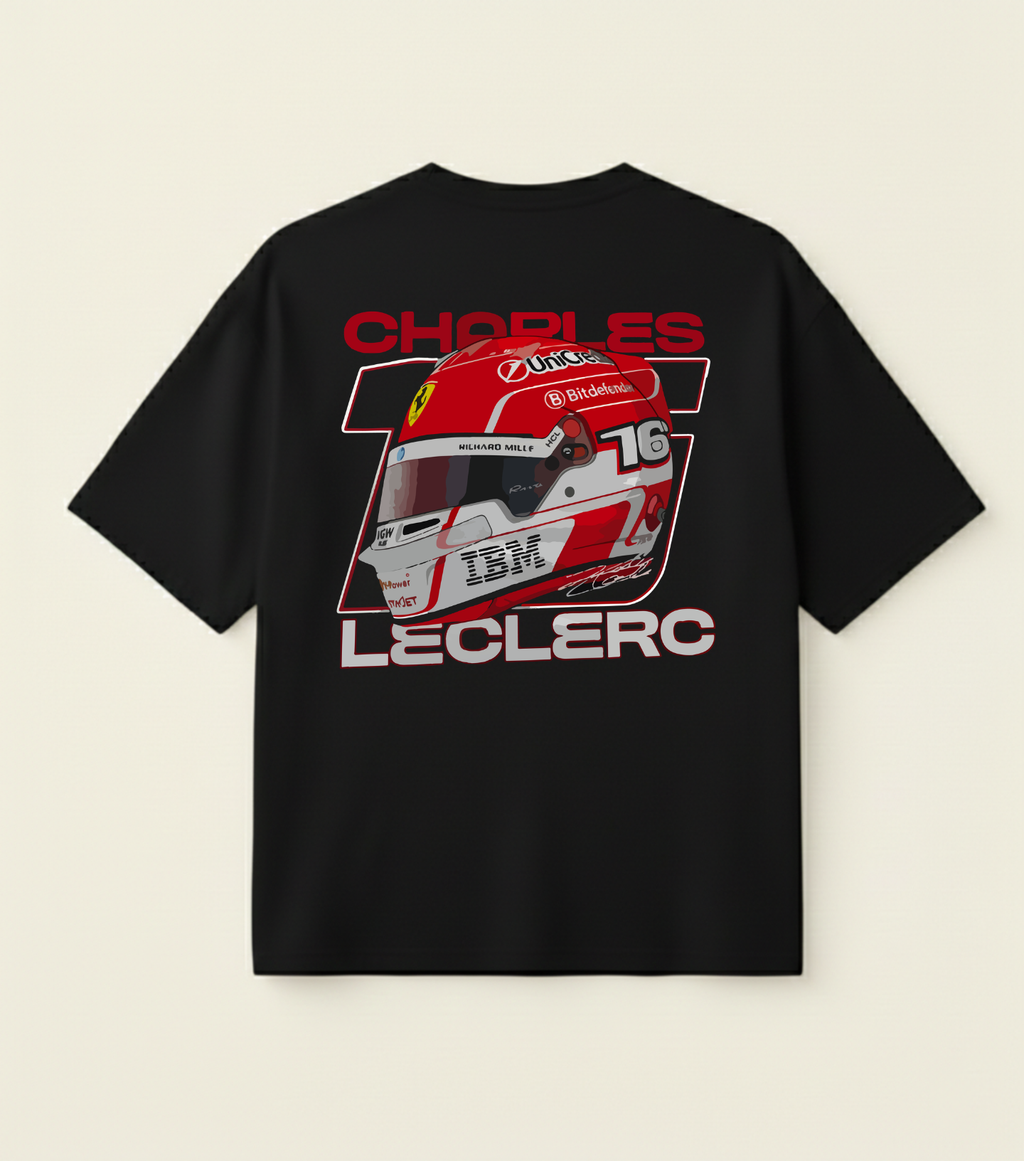 CHARLES LECLERC HELMET OVERSIZED BLACK T-SHIRT