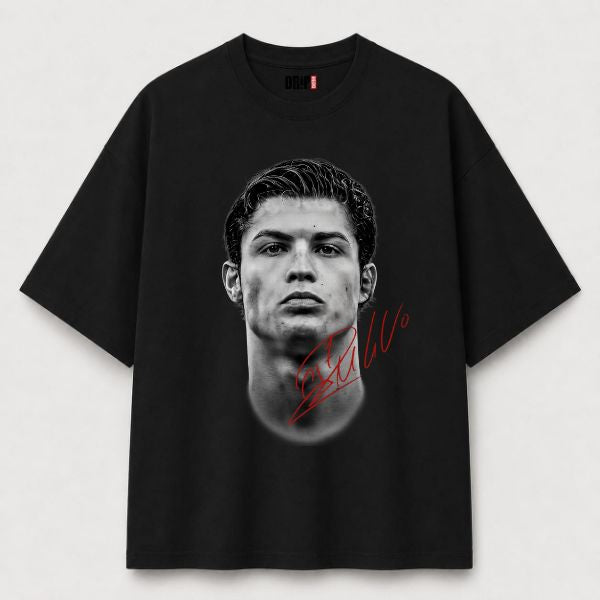 RONALDO SIGNATURE OVERSIZED BLACK TEE