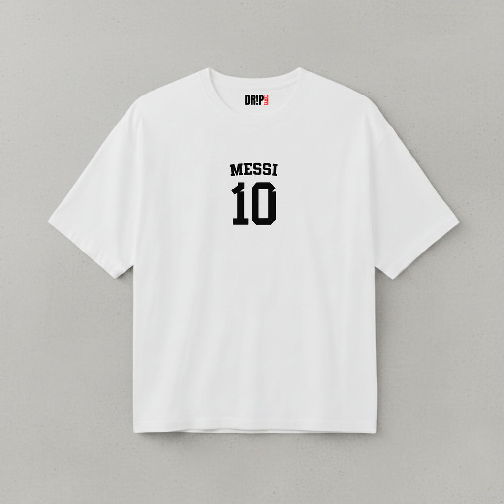 MESSI OVERSIZED WHITE GRAPHIC T-SHIRT